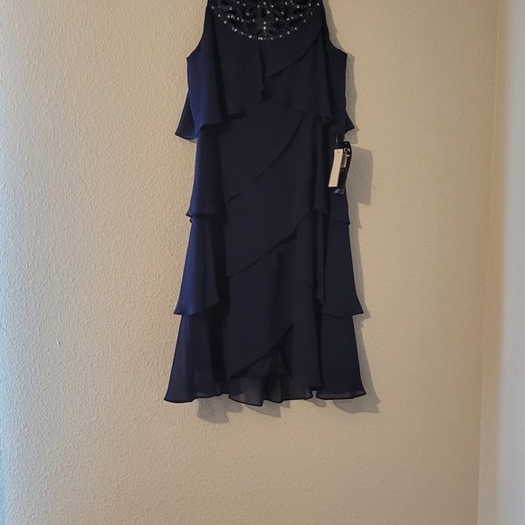 SL FASHIONS NAVY BLUE MISSY FLAPPER STYLE COCKTAIL DRESS-NWT - Picture 8 of 10